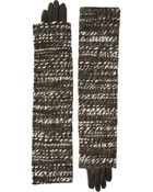 Nina Ricci Layered Tweed and Leather Gloves - Lyst