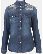 Topshop Dillon Studded Denim Shirt - Lyst