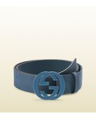 Gucci Sky Blue Leather Belt with Interlocking G Buckle - Lyst