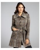 DKNY Brown Tweed Wool Woven Belted Button Down Coat - Lyst