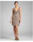 Sue Wong Taupe Chiffon Beaded Sequin Petal Hem Dress - Lyst