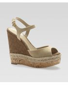 Gucci Hollie Suede Cork Wedge Sandals - Lyst