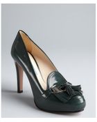 Prada Emerald Leather Fringe Tassel Platform Loafer Pumps - Lyst