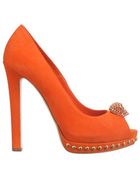 Alexander McQueen Orange Suede Two Faced Skull Peeptoe - Lyst