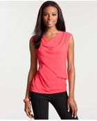 Ann Taylor Petite Draped Cowl Neck Shell - Lyst