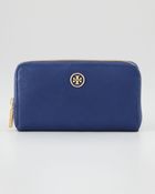 Tory Burch Robinson Continental Zip Wallet Indigoluggage - Lyst