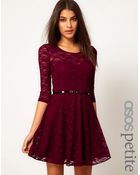 Asos Lace Skater Dress with 34 Sleeves and Belt - Lyst