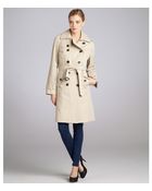 London Fog Stone Cotton Blend Double Breasted Trench - Lyst