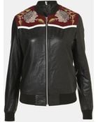 Topshop Clive Embroidered Leather Bomber Jacket - Lyst