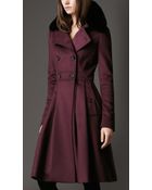 Burberry Fur Collar Full Skirt Coat - Lyst