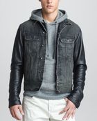 Rag & Bone Leather Sleeve Denim Jacket - Lyst