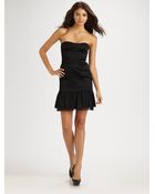 BCBGMAXAZRIA Strapless Flutter Hem Satin Dress - Lyst