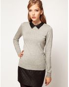 ASOS Collection Asos Jumper with Leather Look Collar - Lyst