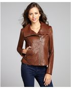 Andrew Marc Leather Asymmetrical Knit Sleeve Zip Jacket - Lyst