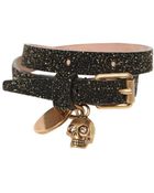 Alexander McQueen Skull Charm Glitter Leather Bracelet - Lyst