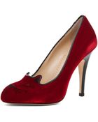 Charlotte Olympia Velvet Heel - Lyst