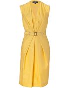 Ferragamo Yellow Pleated Silk Dress - Lyst