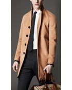 Burberry Leather Trim Wool Cashmere Coat - Lyst