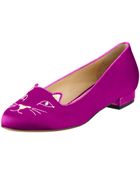 Charlotte Olympia Kitty Satin Flat Slipper Fuchsia - Lyst
