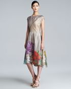 Lela Rose Floral Organza Capsleeve Dress - Lyst