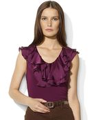 Lauren by Ralph Lauren Cotton Sleeveless Ruffled Top - Lyst