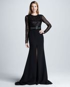 Naeem Khan Longsleeve Beaded Slit Gown - Lyst
