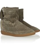 Isabel Marant Basley Perforated Suede Wedge Ankle Boots - Lyst