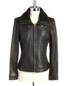 MICHAEL Michael Kors Sherpa Collar Leather Jacket - Lyst