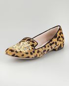 Miu Miu Leopard Calf Hair Embroidered Slipper - Lyst