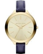MICHAEL Michael Kors Midsize Navy Leather Runway Watch - Lyst