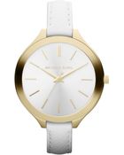 MICHAEL Michael Kors Midsize White Leather Runway Watch - Lyst