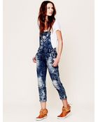 Free People Washed Denim Dungarees - Lyst