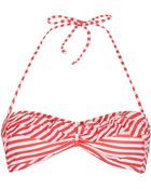 Topshop Coral Stripe Frill Bikini Top - Lyst