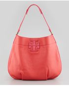 Tory Burch Two Tone Stacked Logo Hobo Bag - Lyst