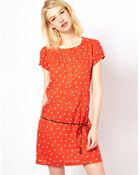 Sessun Polka Dot Dress with Puff Sleeves and Tie Belt - Lyst