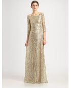 David Meister Metallic Lace Gown - Lyst
