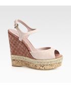 Gucci Hollie Suede Cork Wedge Sandals - Lyst