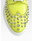 Prada Studded Patent Leather Laceup Sneakers - Lyst