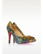Luciano Padovan Pythonembossed Leather Opentoe Pump - Lyst