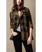 Burberry Brit Short Cotton Linen Check Trench Coat - Lyst