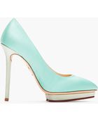 Charlotte Olympia Mint Satin Court Pumps - Lyst