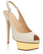 Charlotte Olympia Nappa Peep Toe Slingbacks - Lyst