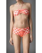 Burberry Gathered Bandeau Check Bikini - Lyst