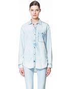 Zara Bleach Wash Denim Shirt - Lyst