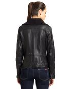 MICHAEL Michael Kors Missy Ribbed Collar Leather Jacket - Lyst