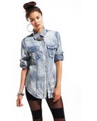 Akira Bleached Denim Shirt With Snaps - Lyst