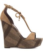 Burberry Check Canvas Wedge Sandals - Lyst