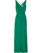 Badgley Mischka Embellished Silk Chiffon Gown - Lyst
