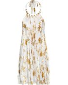 Versace Starfish Print Pleated Silk Dress - Lyst