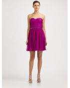 Ml Monique Lhuillier Strapless Silk Chiffon Dress - Lyst